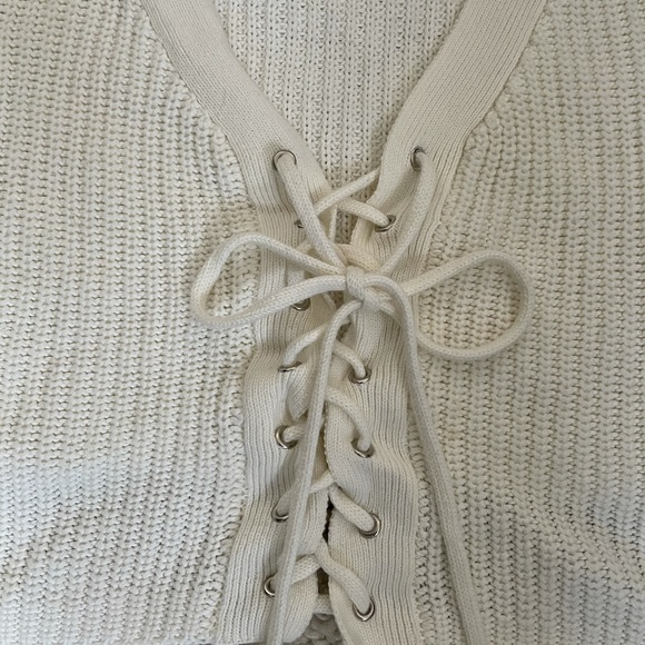 Cream Cropped Lace-up LF Sweater - Picture 2 of 3